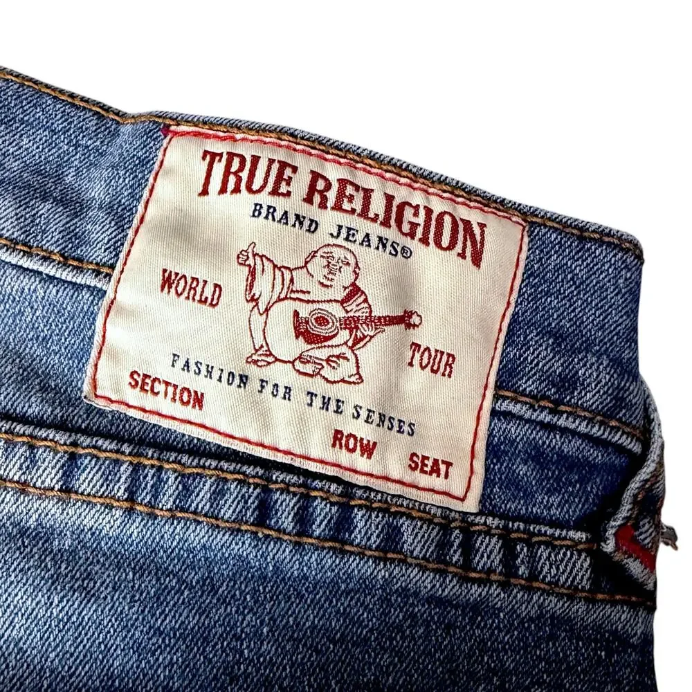True Religion Rocco Moto Jeans Mens 38x33 Blue Denim Cotton Relaxed Skinny Fit